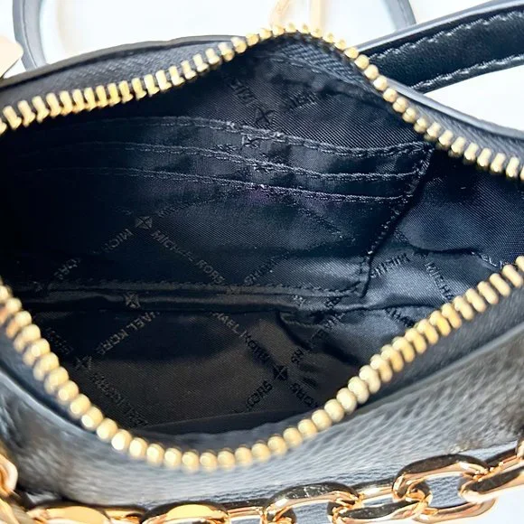 Michael Kors CORA MINI Zip Pouchette Shoulder Crossbody Leather Bag Black - Picture 11 of 14